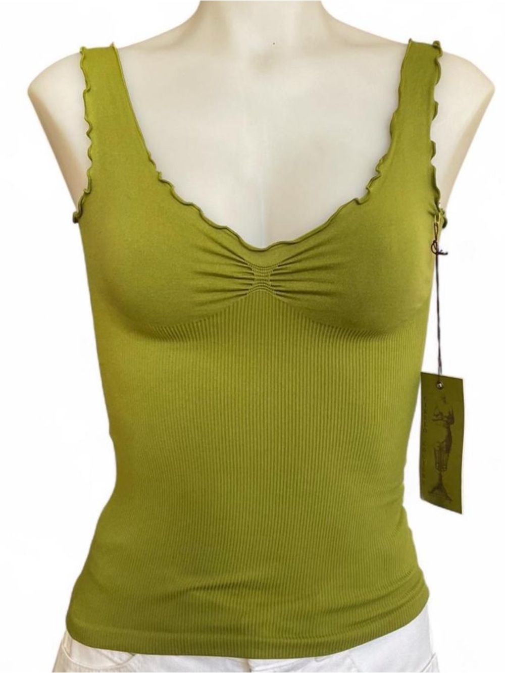 NWT Ciello Sport | Y2K Lime Green Lettuce Trim Stretch Tank Top | S